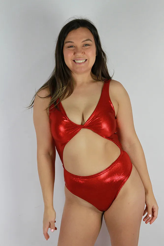 Rarr Designs Red Sparkle Twisty Bodysuit