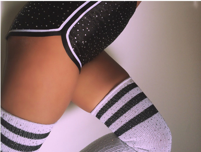 thigh high glitter socks with stripes for pole dance