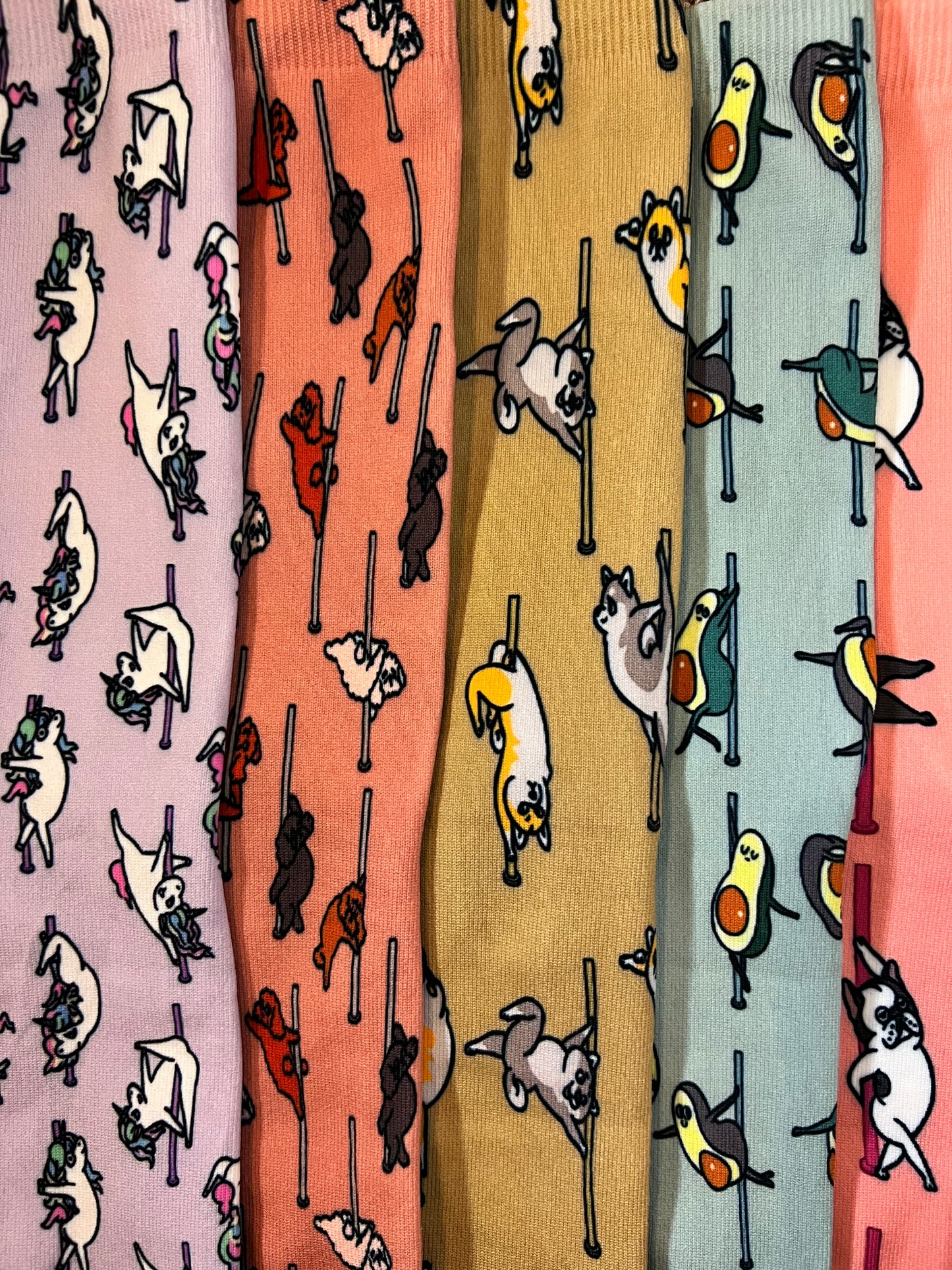pole dance fitness socks dog dogs avocado unicorn bulldog poodle corgie