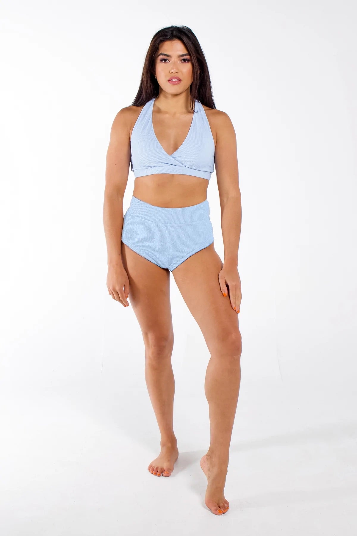 AMBR Waffle High Shorts - Sky POLE DANCE FITNESS SHORTS