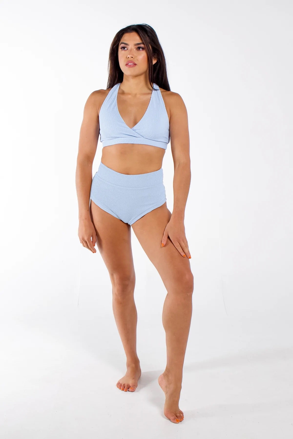 AMBR Waffle Halter - Sky POLE DANCE FITNESS SPORTS BRA