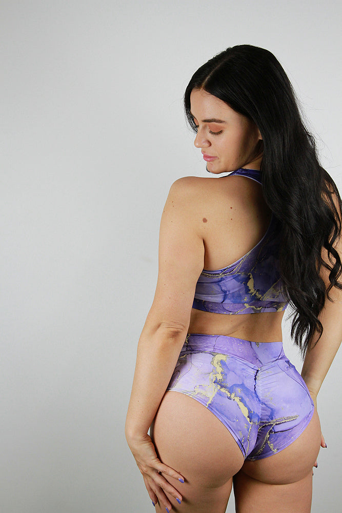 Rarr Designs Tutti Frutti High Waisted BRAZIL Scrunchie Bum Shorts – Grape
