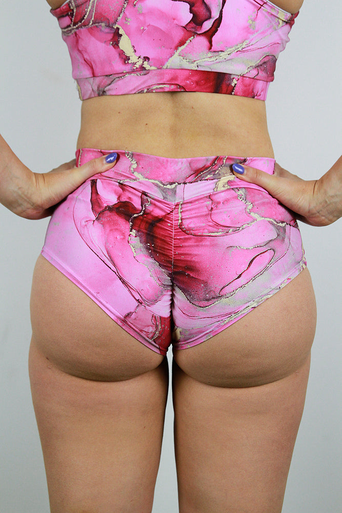 Rarr Designs Tutti Frutti High Waisted BRAZIL Scrunchie Bum Shorts – Raspberry